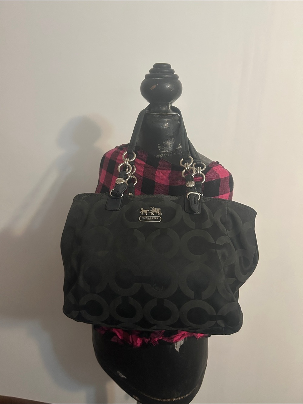 Coach 15746 Black Signature Jacquard Tote with Chain-Detail Handles